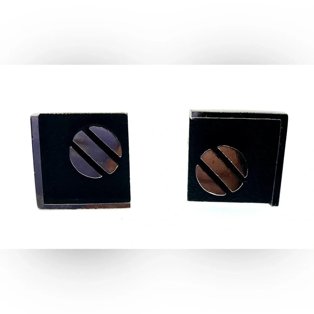 3 for $30 Vintage Silver Tone Black Square Raised Geometric Minimalist Cufflinks